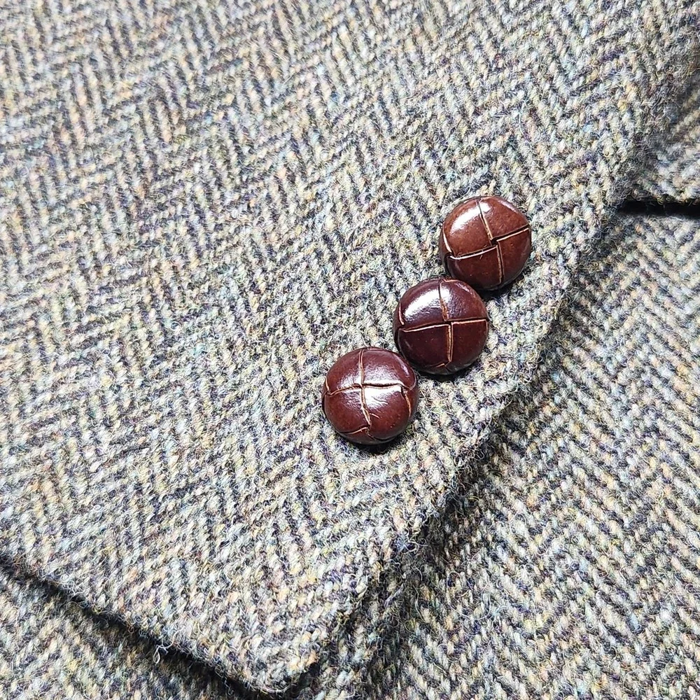Woolrich Harris Tweed Handwoven Scottish Wool Herringbone Blazer Jacket 48L